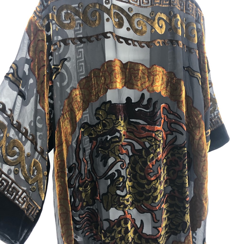COPY - Sheer black robe kimono with velour dragon L